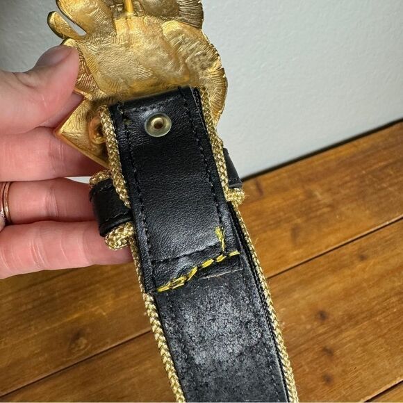Vintage Doncaster black leather zebra heads buckle belt size medium - Picture 5 of 11
